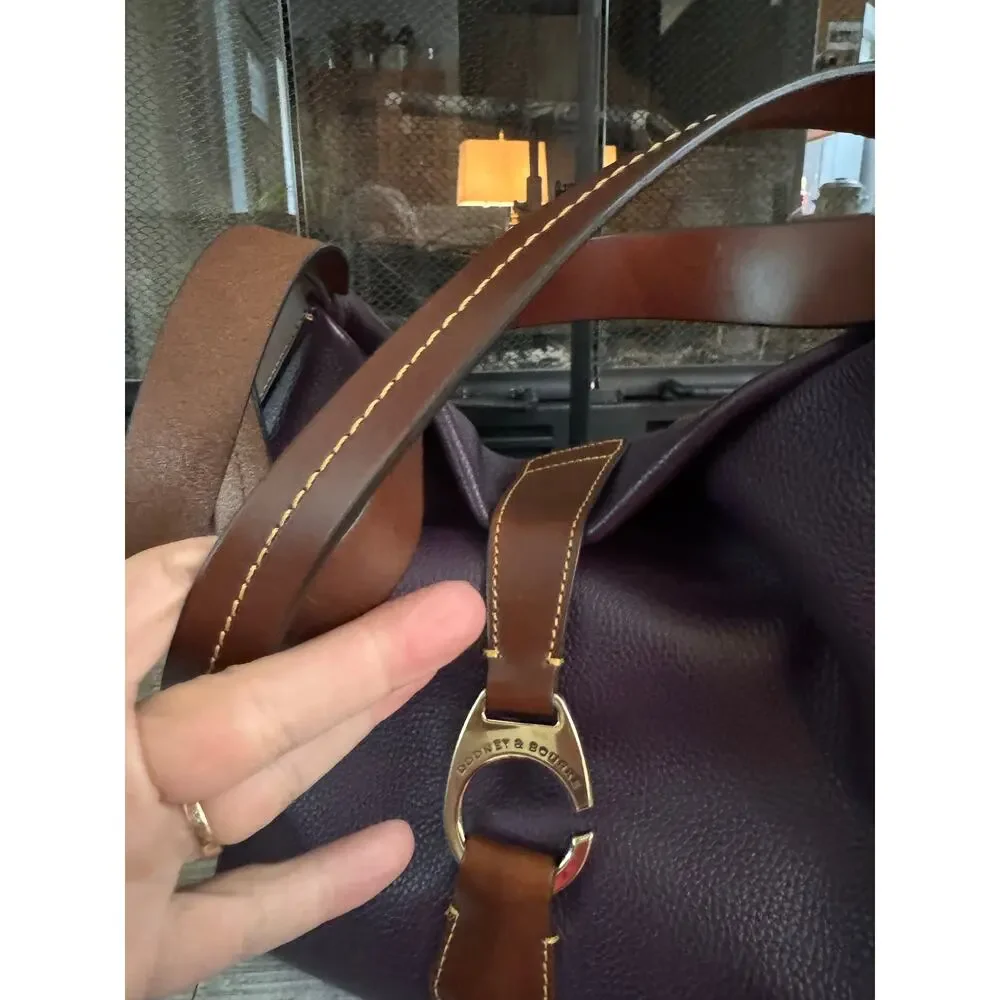 Stunning Dooney & Bourke eggplant purple pebble leather Derby tote handbag
